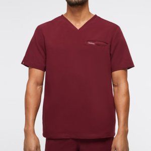 Jaanuu Men's 4-Pocket V-Neck Scrub top in Wine